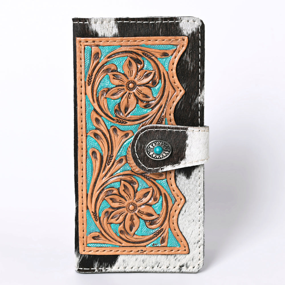 Ohlay Coin Purse Hand Tooled Hair-On Genuine Leather
