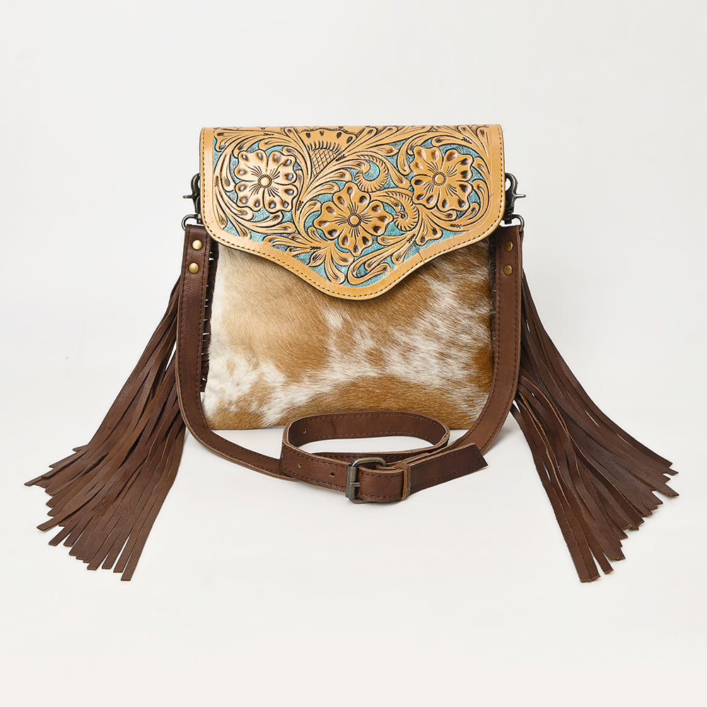 OHLAY Hand-Tooled Hair-On Genuine Leather Crossbody Bag