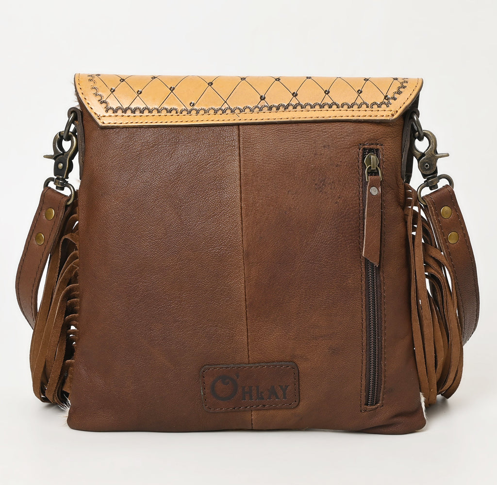 OHLAY Hand-Tooled Hair-On Genuine Leather Crossbody Bag