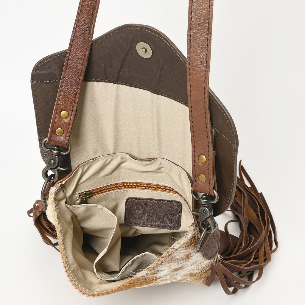OHLAY Hand-Tooled Hair-On Genuine Leather Crossbody Bag
