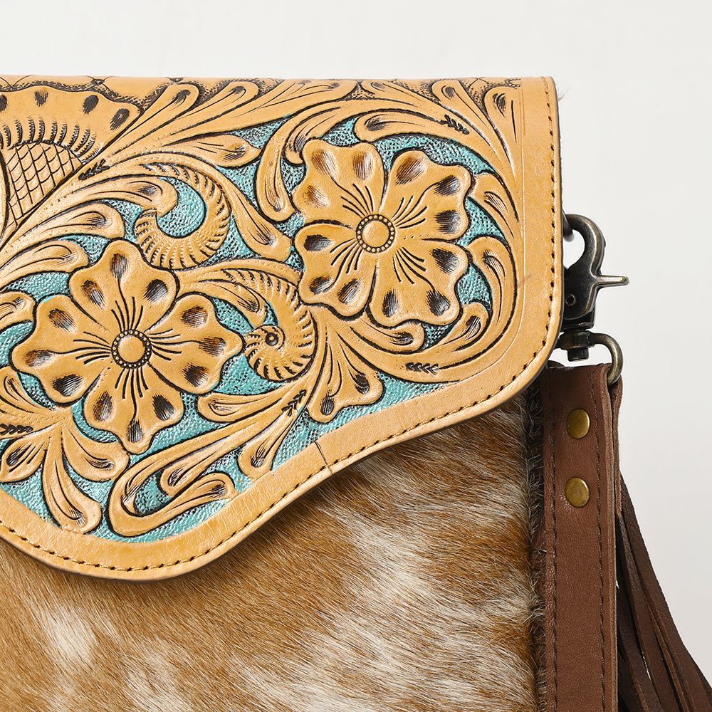 OHLAY Hand-Tooled Hair-On Genuine Leather Crossbody Bag