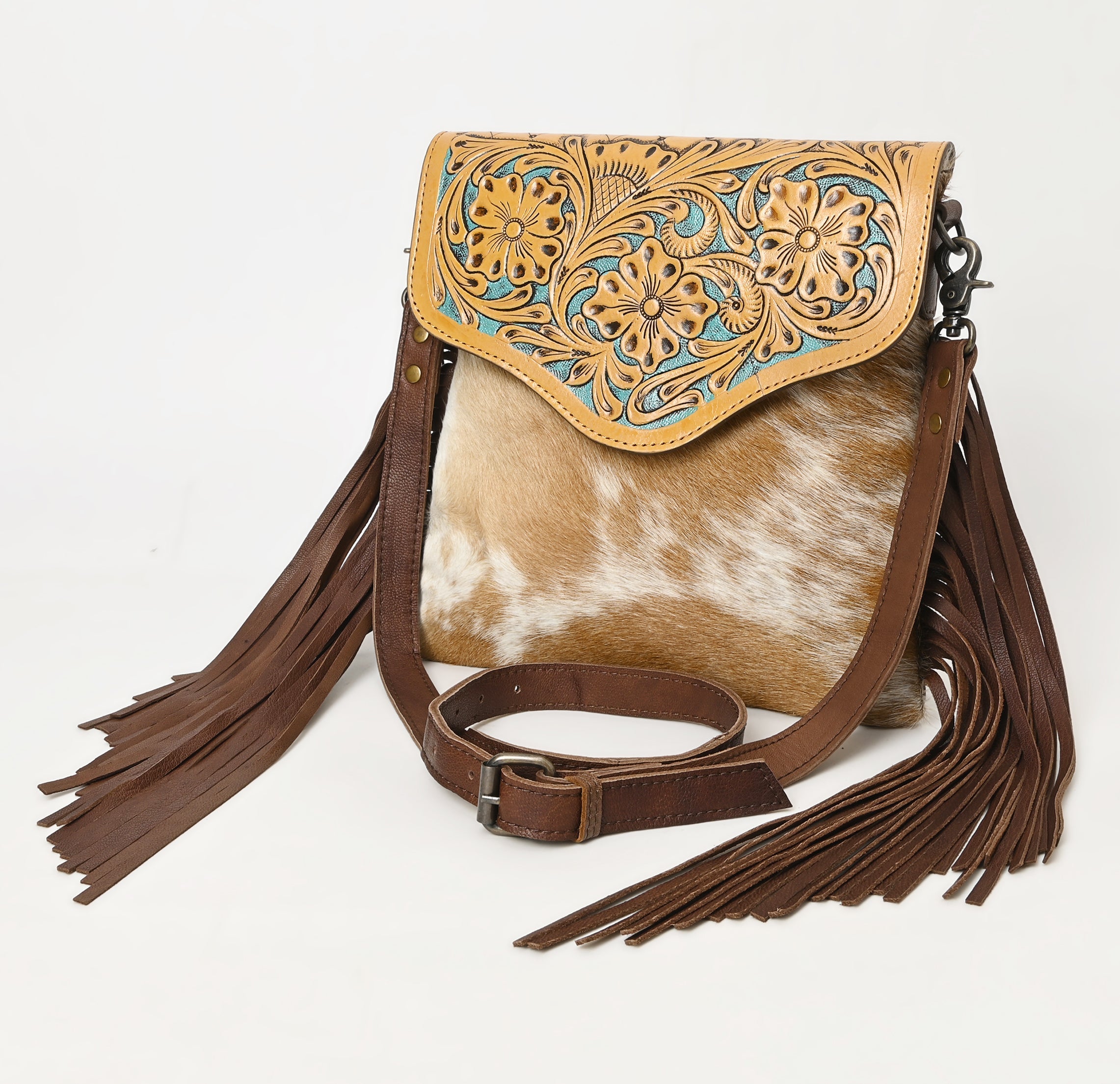 OHLAY Hand-Tooled Hair-On Genuine Leather Crossbody Bag