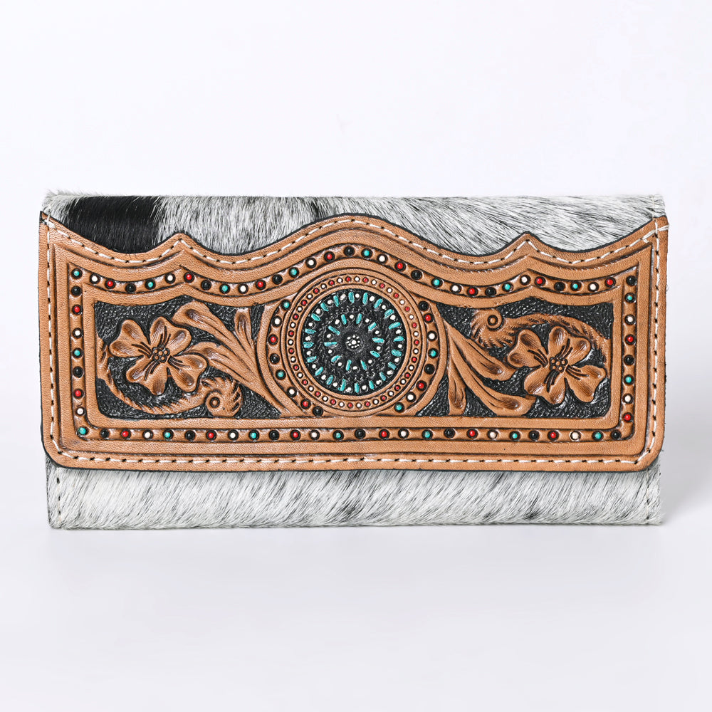 Ohlay Coin Purse Hand Tooled Hair-On Genuine Leather
