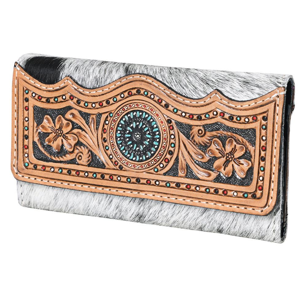 Ohlay Coin Purse Hand Tooled Hair-On Genuine Leather