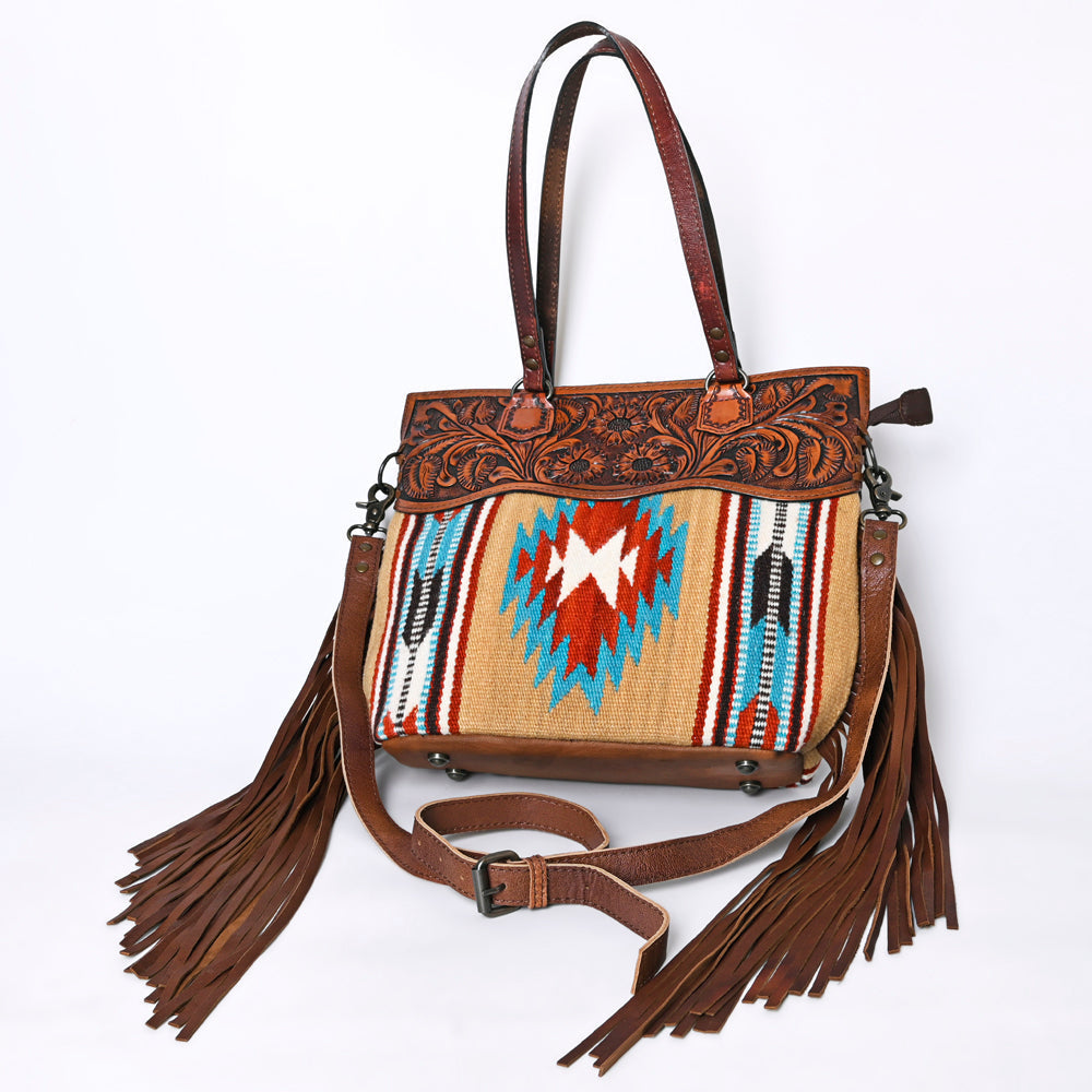 Ohlay Tote Hand Tooled Upcycled Wool Genuine Leather