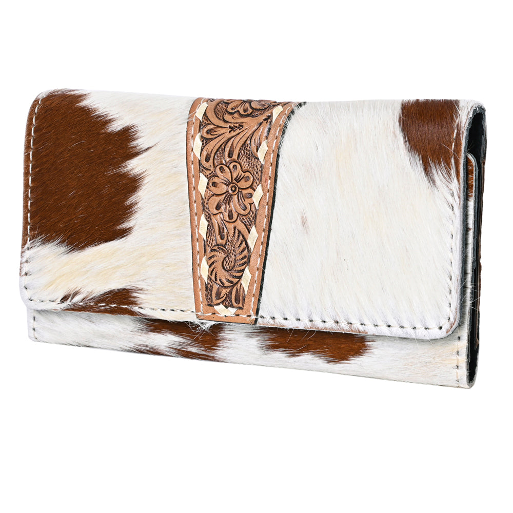 Ohlay Coin Purse Hand Tooled Hair-On Genuine Leather