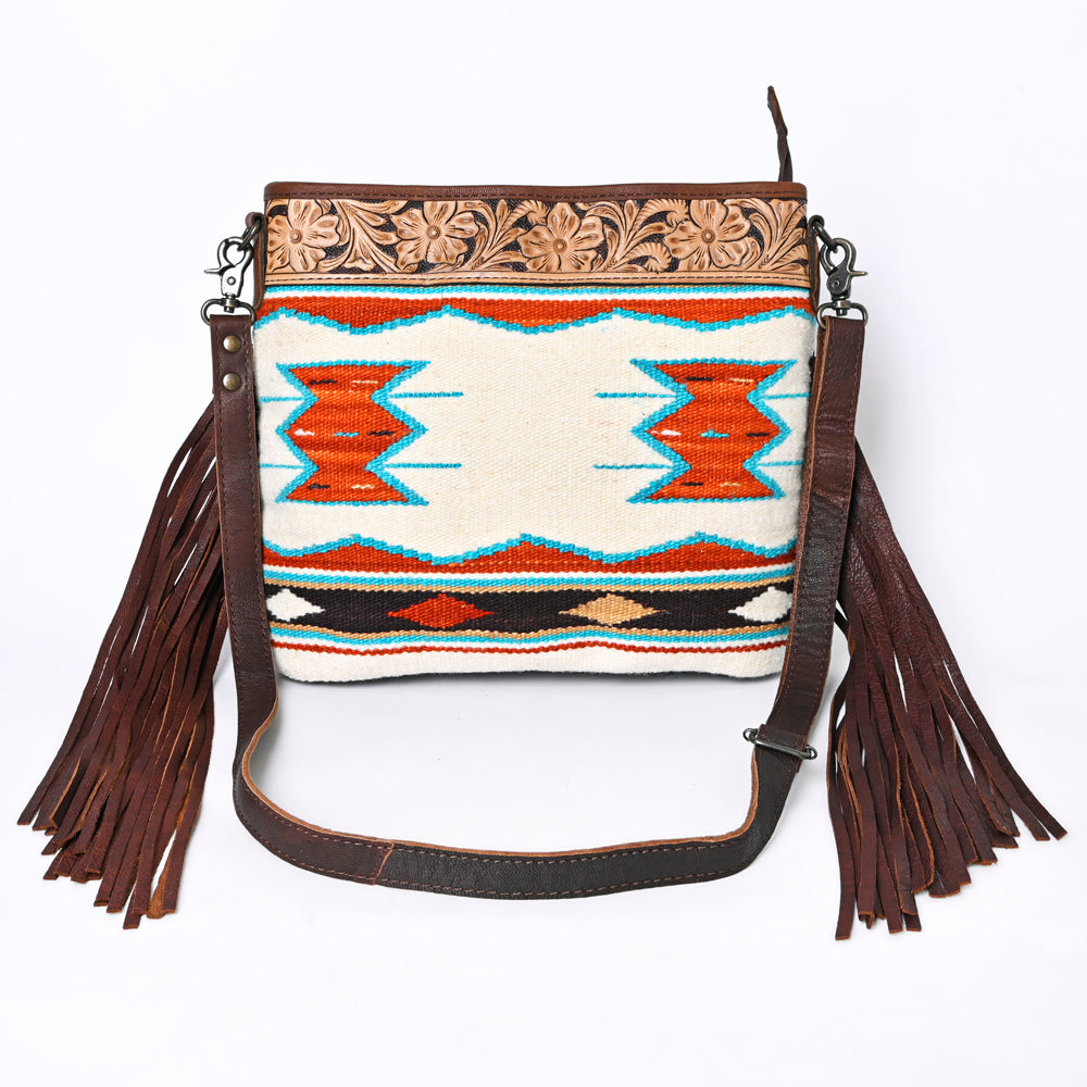 Ohlay Crossbody Hand Tooled Upcycled Wool Genuine Leather