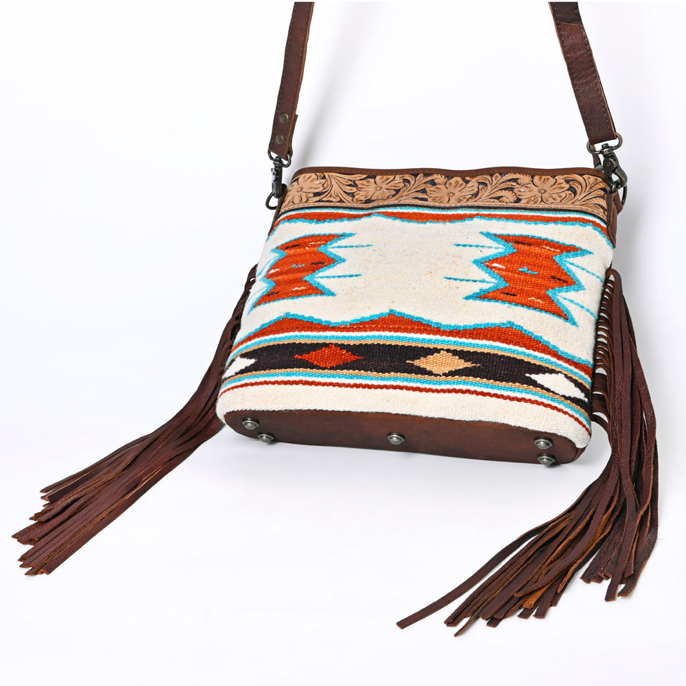 Ohlay Crossbody Hand Tooled Upcycled Wool Genuine Leather