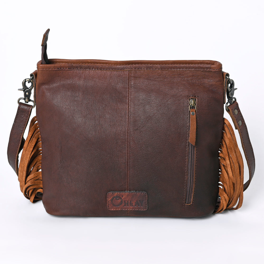 Ohlay Crossbody Hand Tooled Upcycled Wool Genuine Leather