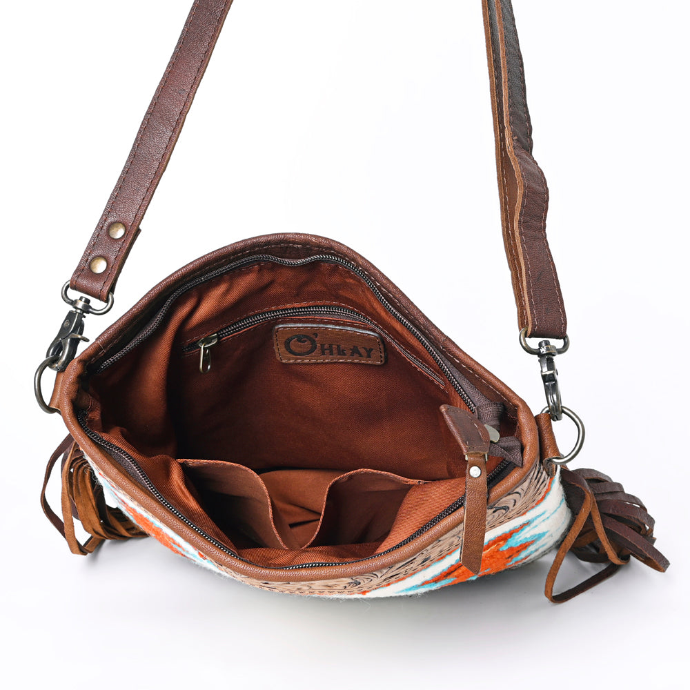 Ohlay Crossbody Hand Tooled Upcycled Wool Genuine Leather