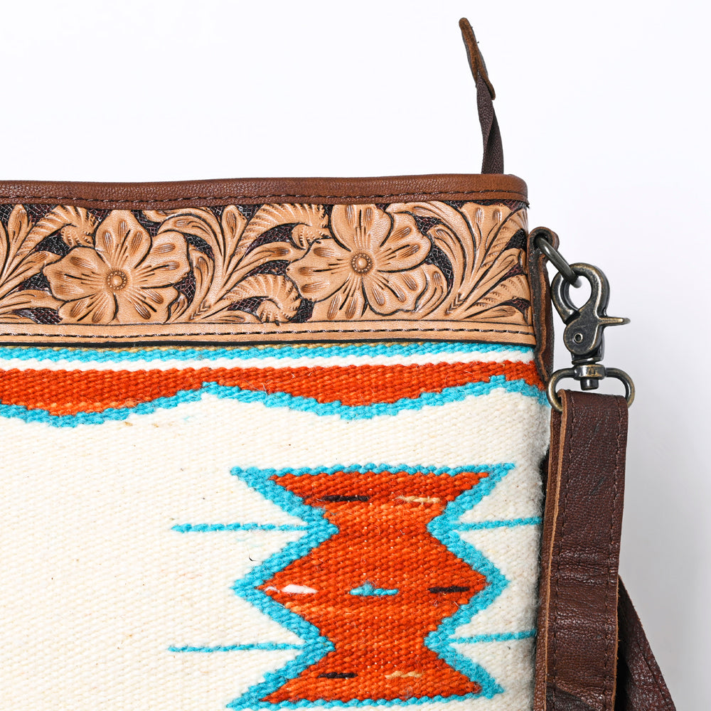 Ohlay Crossbody Hand Tooled Upcycled Wool Genuine Leather