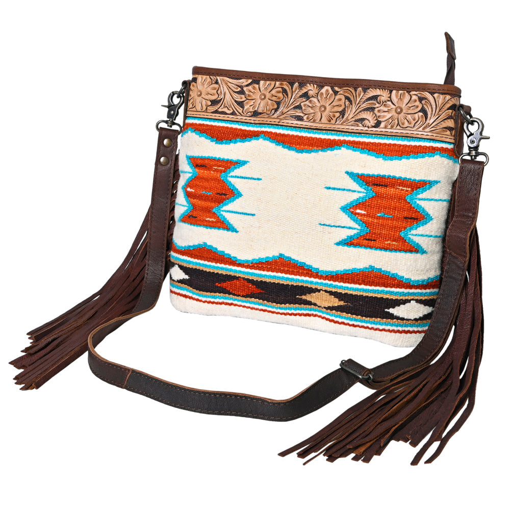 Ohlay Crossbody Hand Tooled Upcycled Wool Genuine Leather