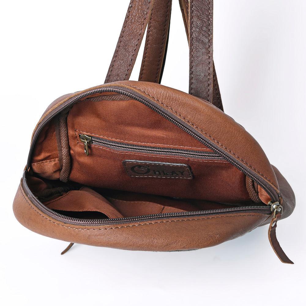 OHLAY Upcycled Wool Embossed Hair-On Genuine Leather Backpack