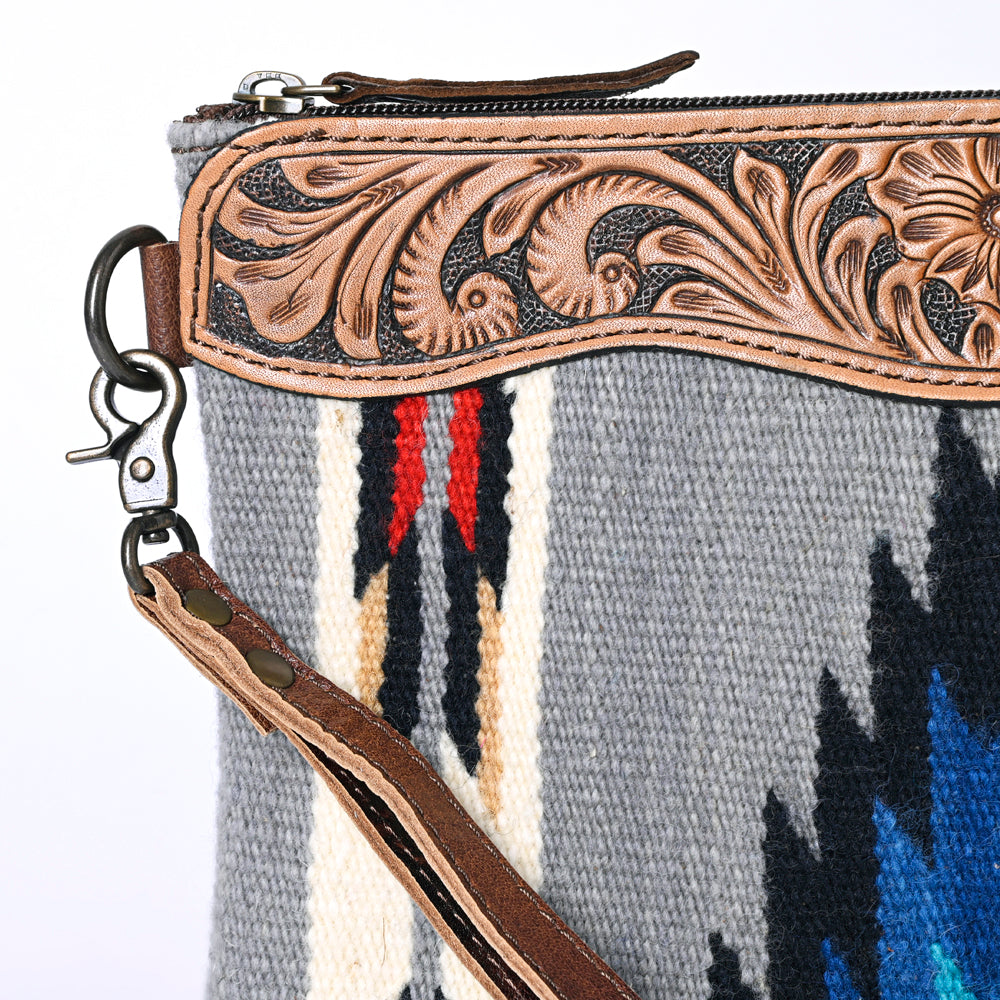 OHLAY WRISTLET Hand Tooled Upcycled Wool Genuine Leather women bag western handbag purse