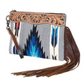 OHLAY Hand-Tooled Upcycled Wool Genuine Leather Wristlet