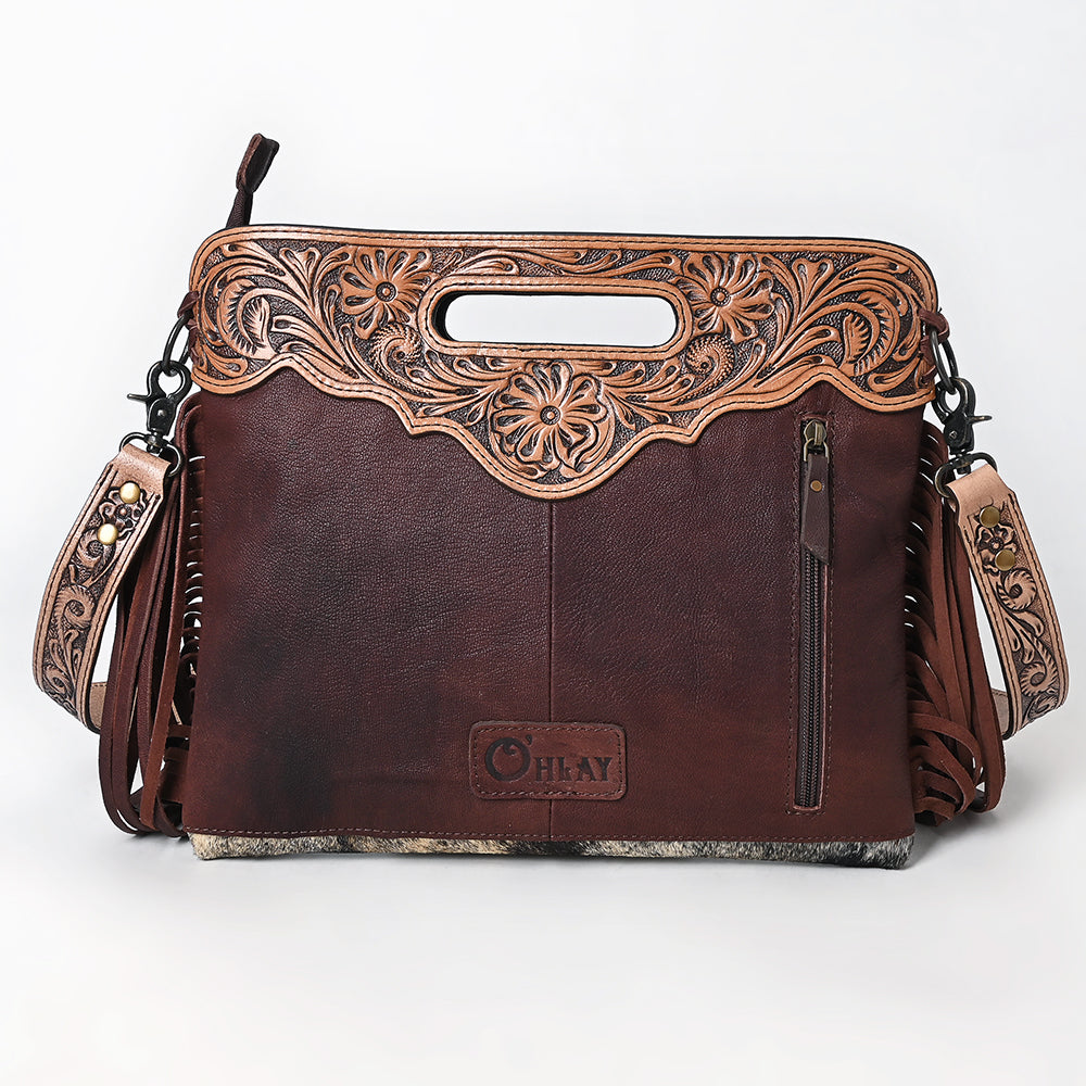 Ohlay Clutch Hand Tooled Hair-On Genuine Leather