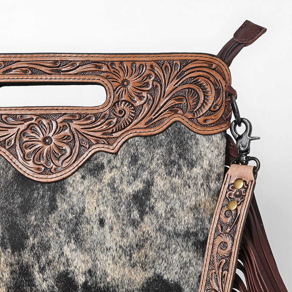 Ohlay Clutch Hand Tooled Hair-On Genuine Leather