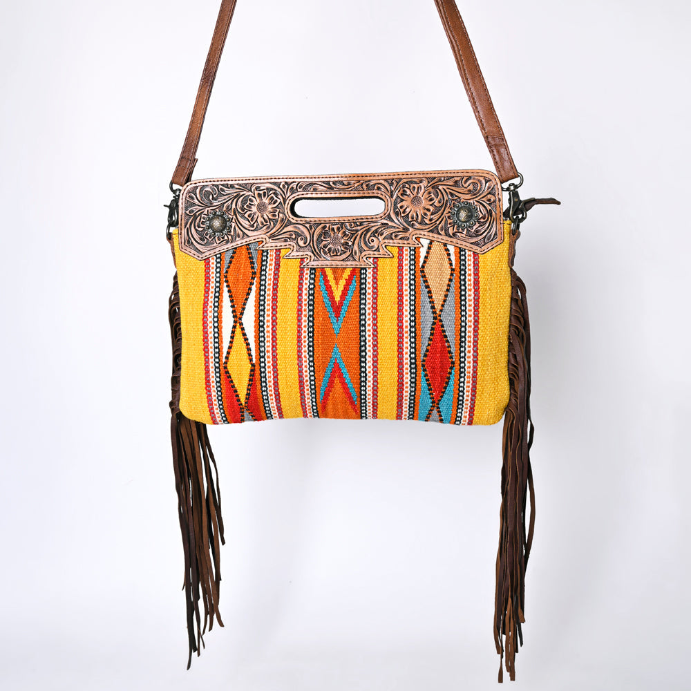 Ohlay Clutch Hand Tooled Upcycled Wool Genuine Leather