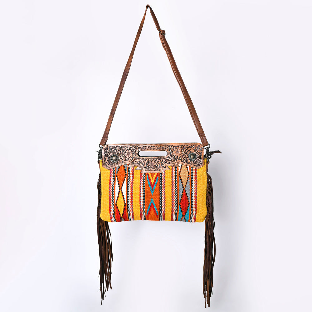 Ohlay Clutch Hand Tooled Upcycled Wool Genuine Leather