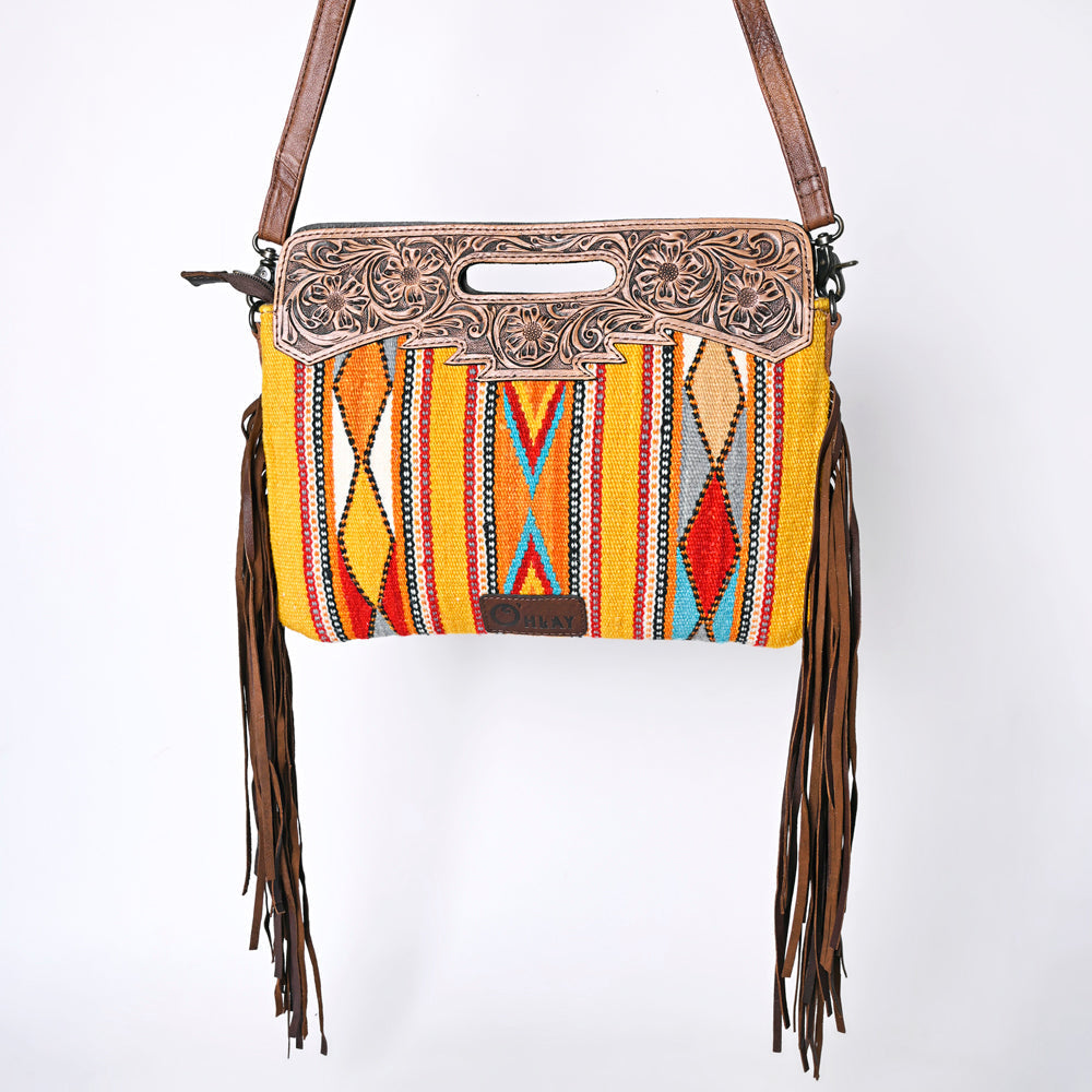 Ohlay Clutch Hand Tooled Upcycled Wool Genuine Leather