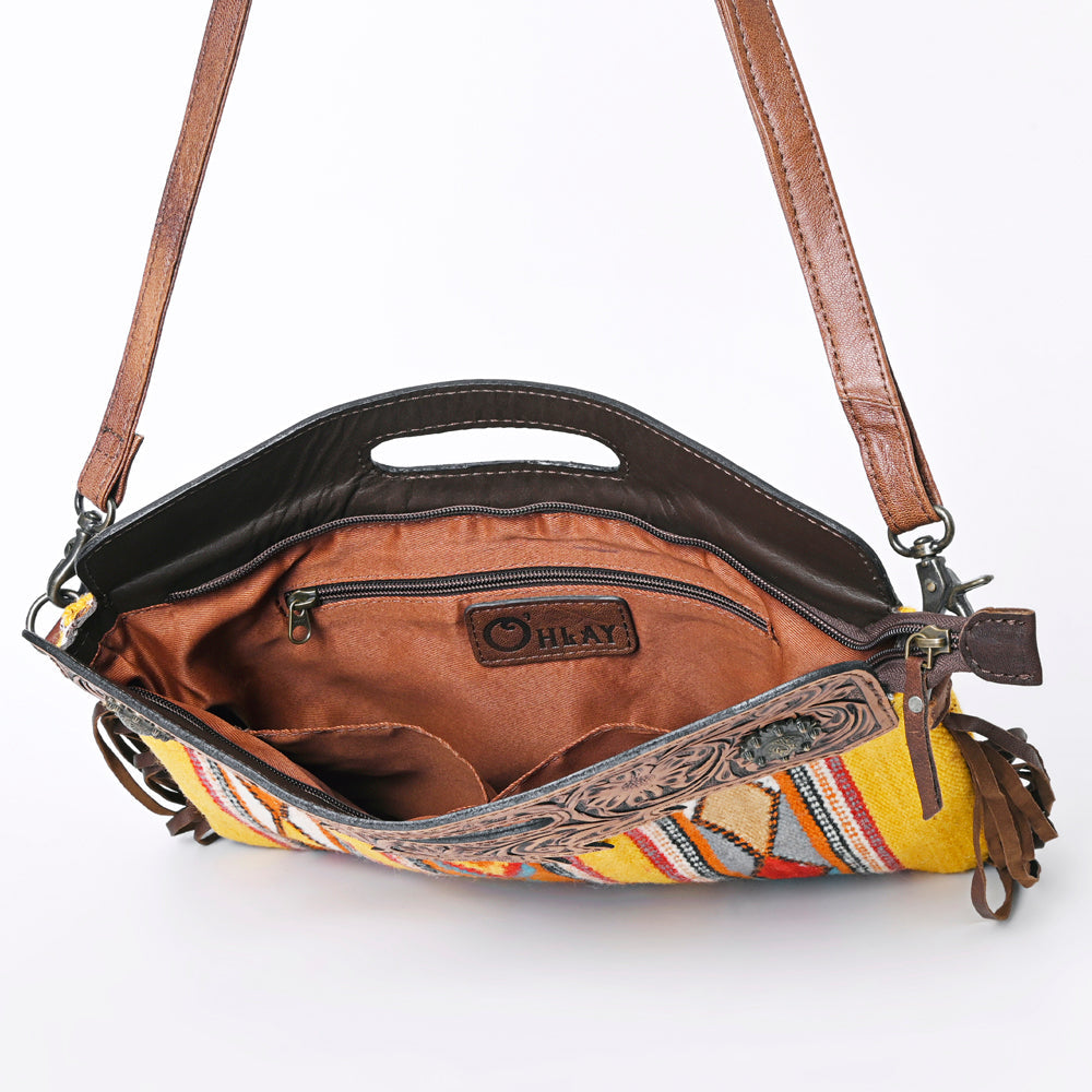 Ohlay Clutch Hand Tooled Upcycled Wool Genuine Leather