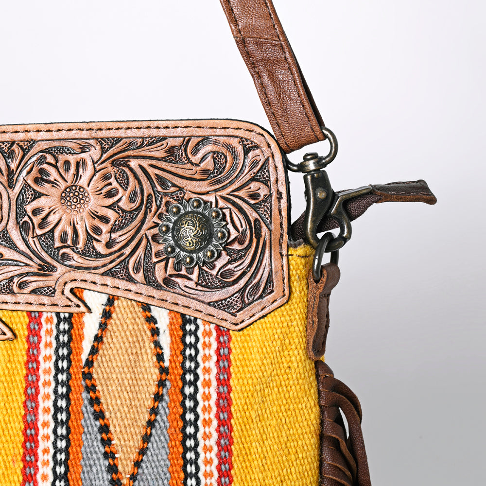 Ohlay Clutch Hand Tooled Upcycled Wool Genuine Leather