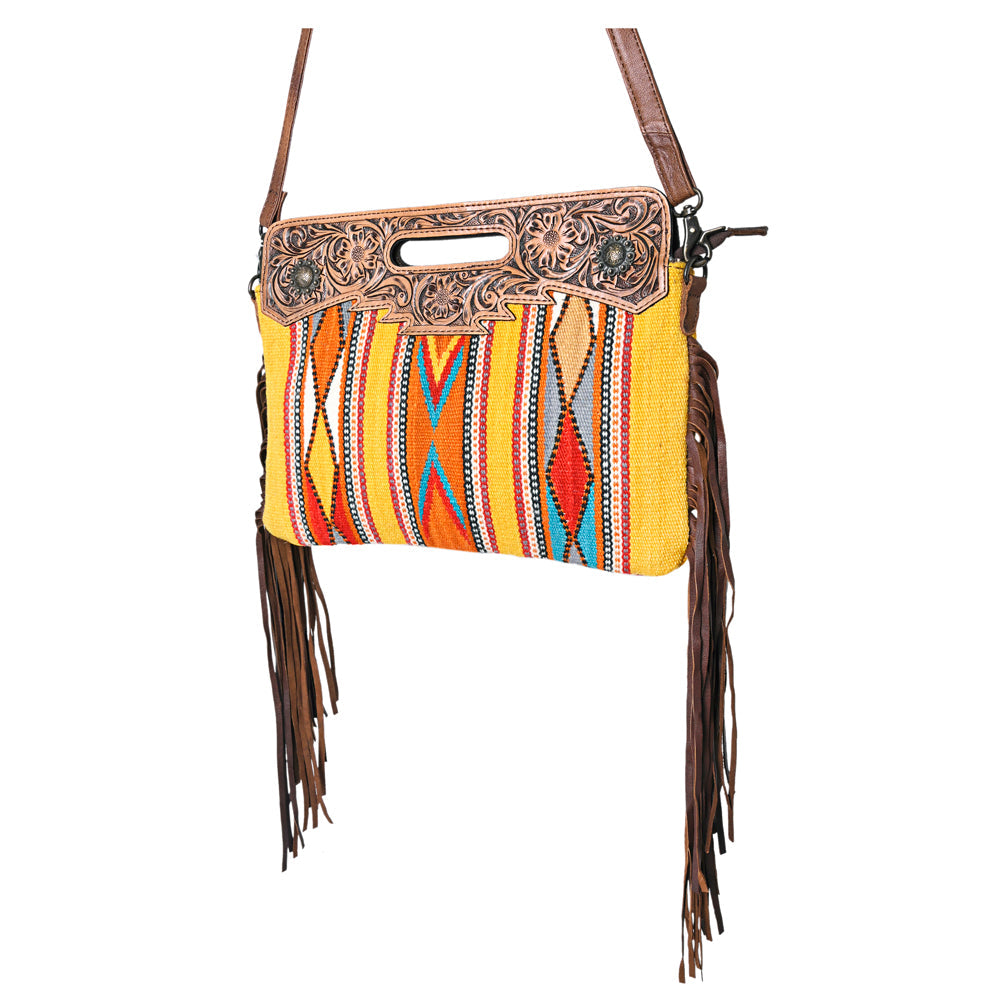 Ohlay Clutch Hand Tooled Upcycled Wool Genuine Leather