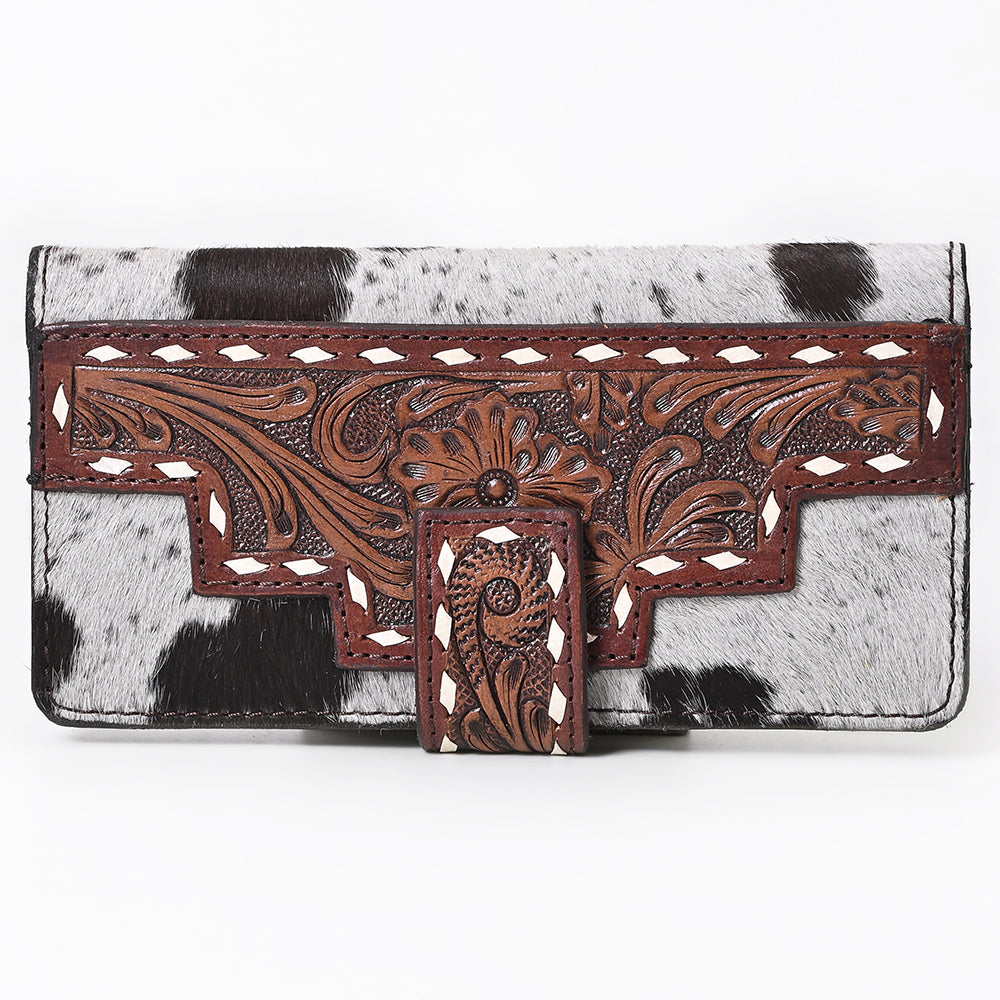 Ohlay Coin Purse Hand Tooled Hair-On Genuine Leather