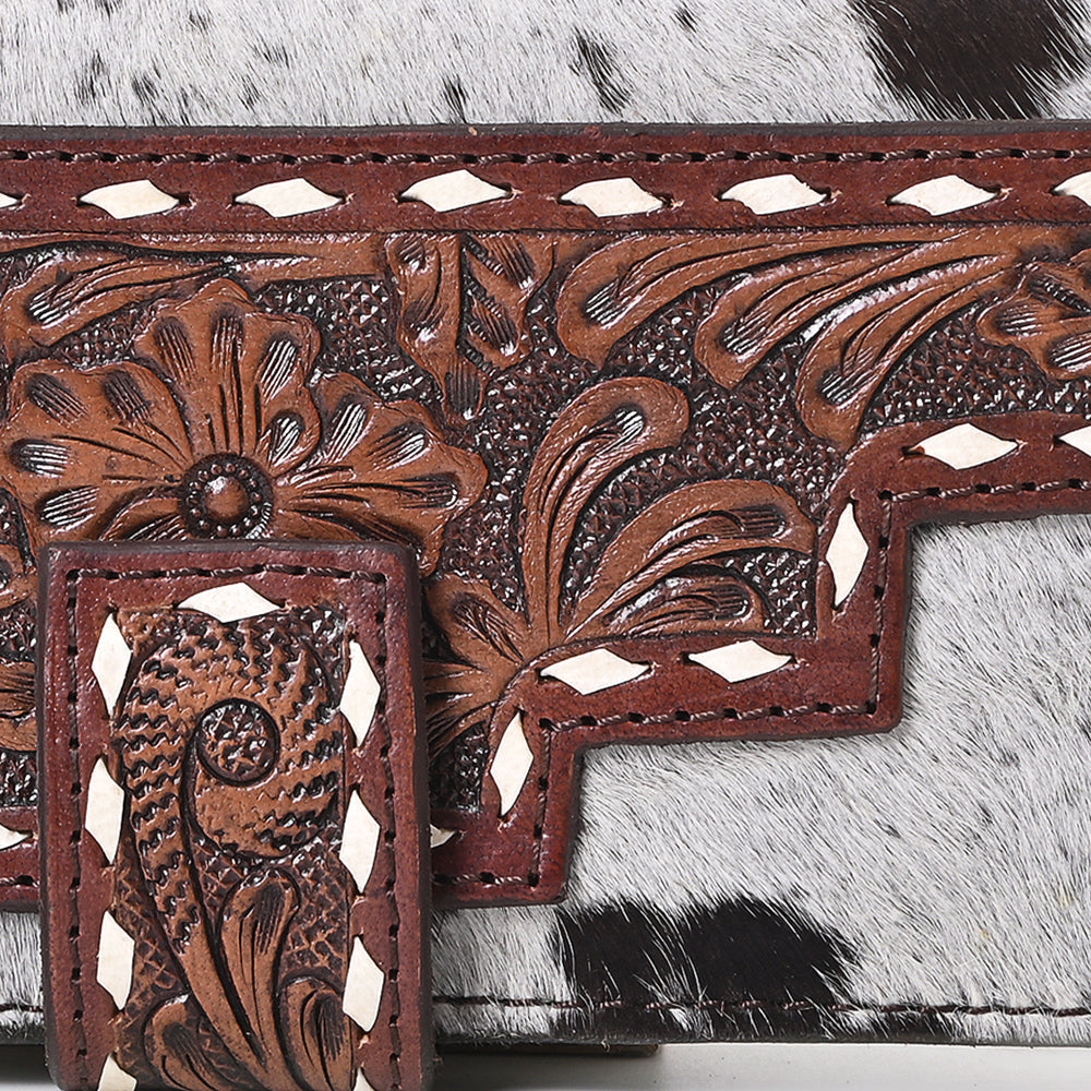 Ohlay Coin Purse Hand Tooled Hair-On Genuine Leather