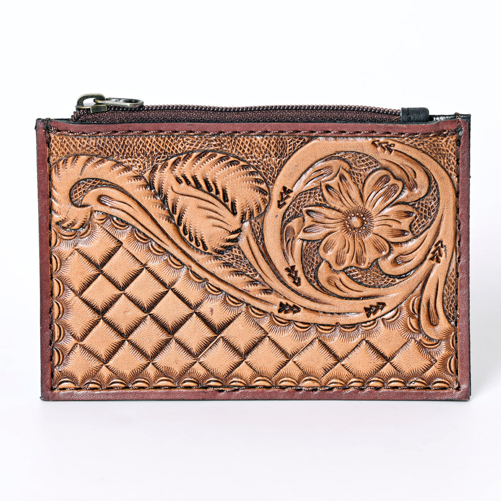 Ohlay Coin Purse Hand Tooled Hair-On Genuine Leather
