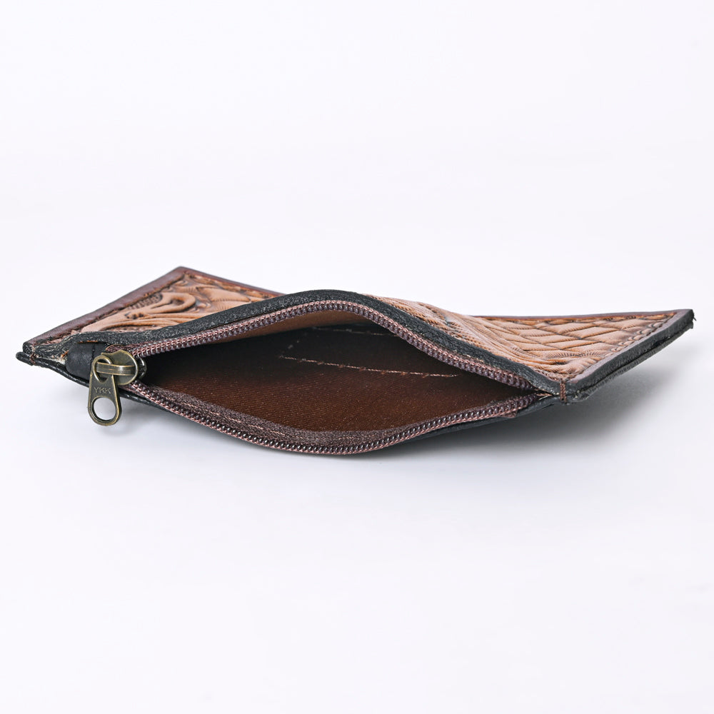 Ohlay Coin Purse Hand Tooled Hair-On Genuine Leather