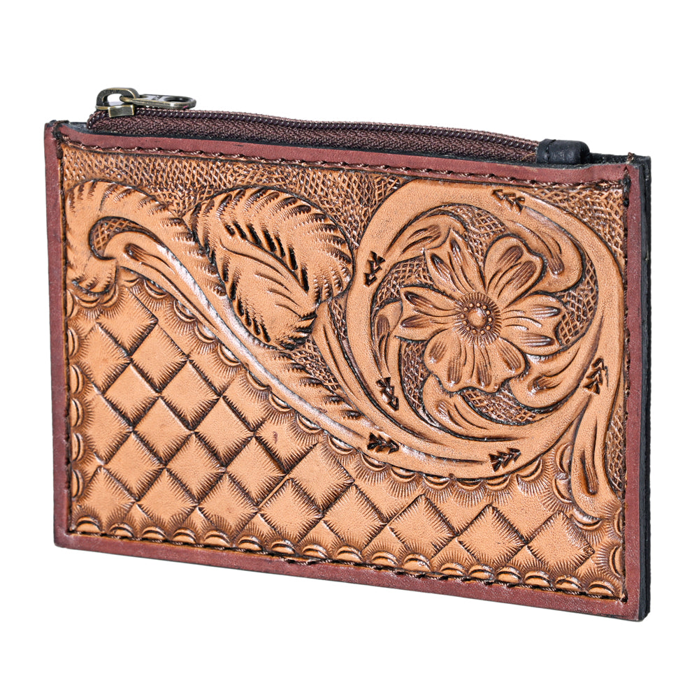 Ohlay Coin Purse Hand Tooled Hair-On Genuine Leather