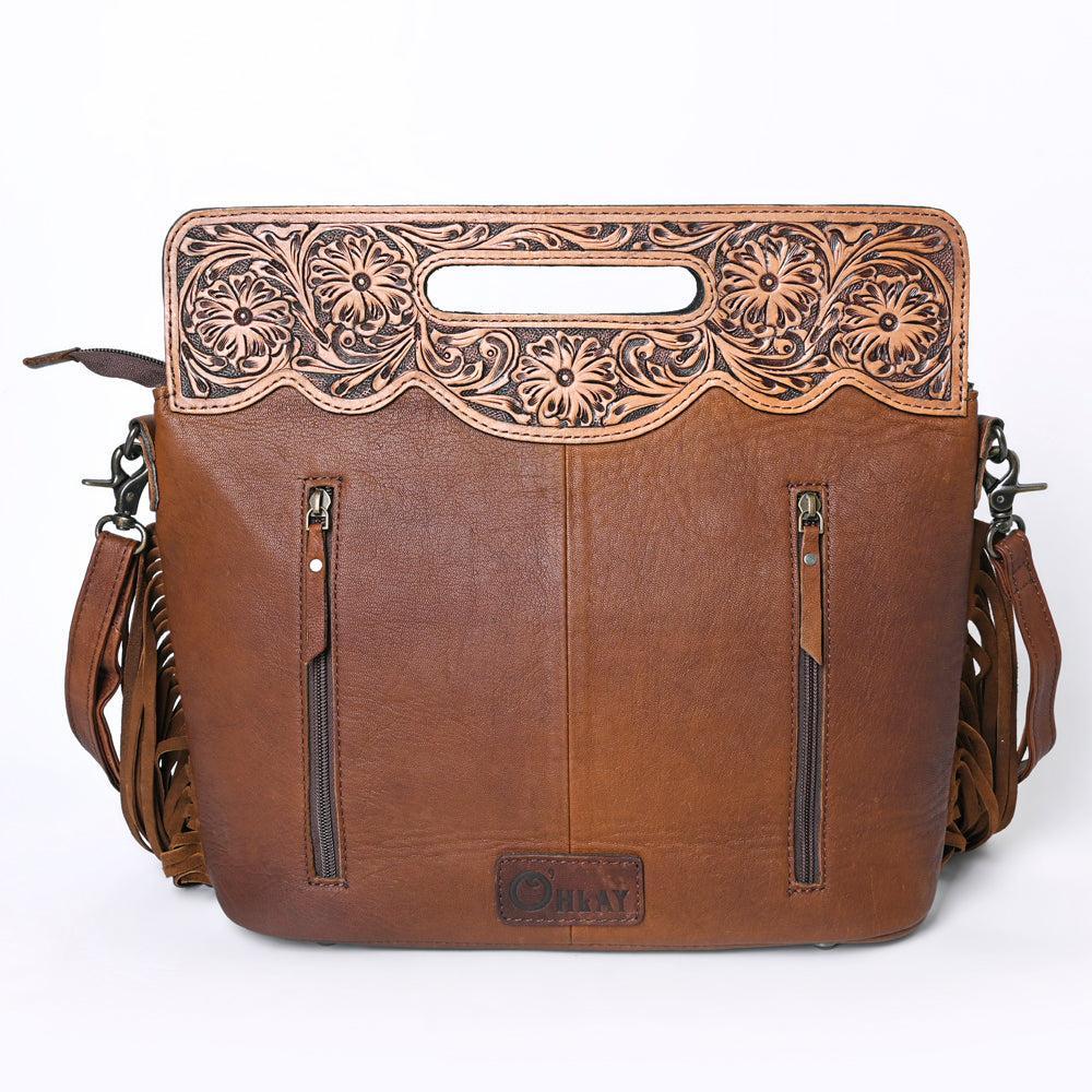 OHLAY Hand-Tooled Embossed Genuine Leather Clutch
