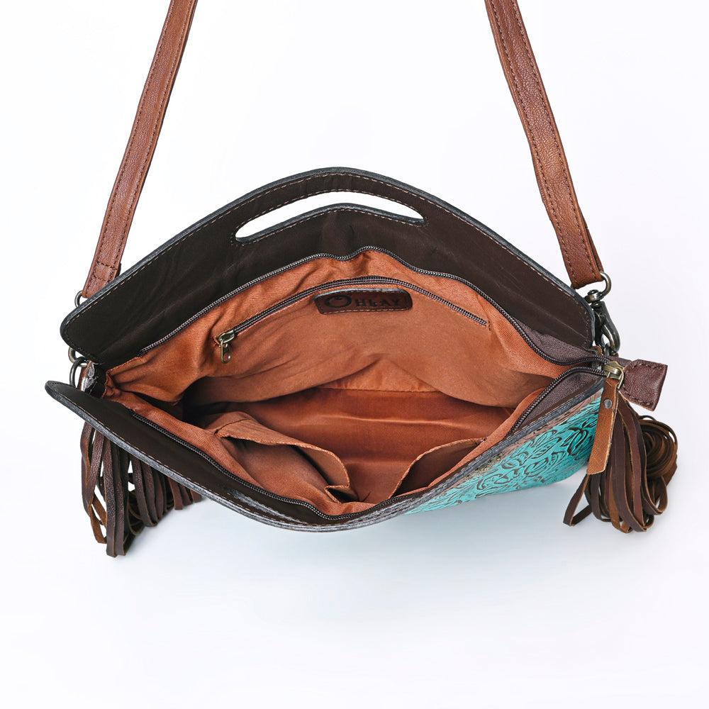 OHLAY Hand-Tooled Embossed Genuine Leather Clutch