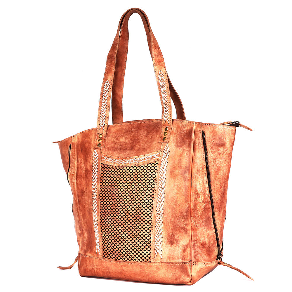 Never Mind Tote Vintage Handmade Genuine Cowhide Leather