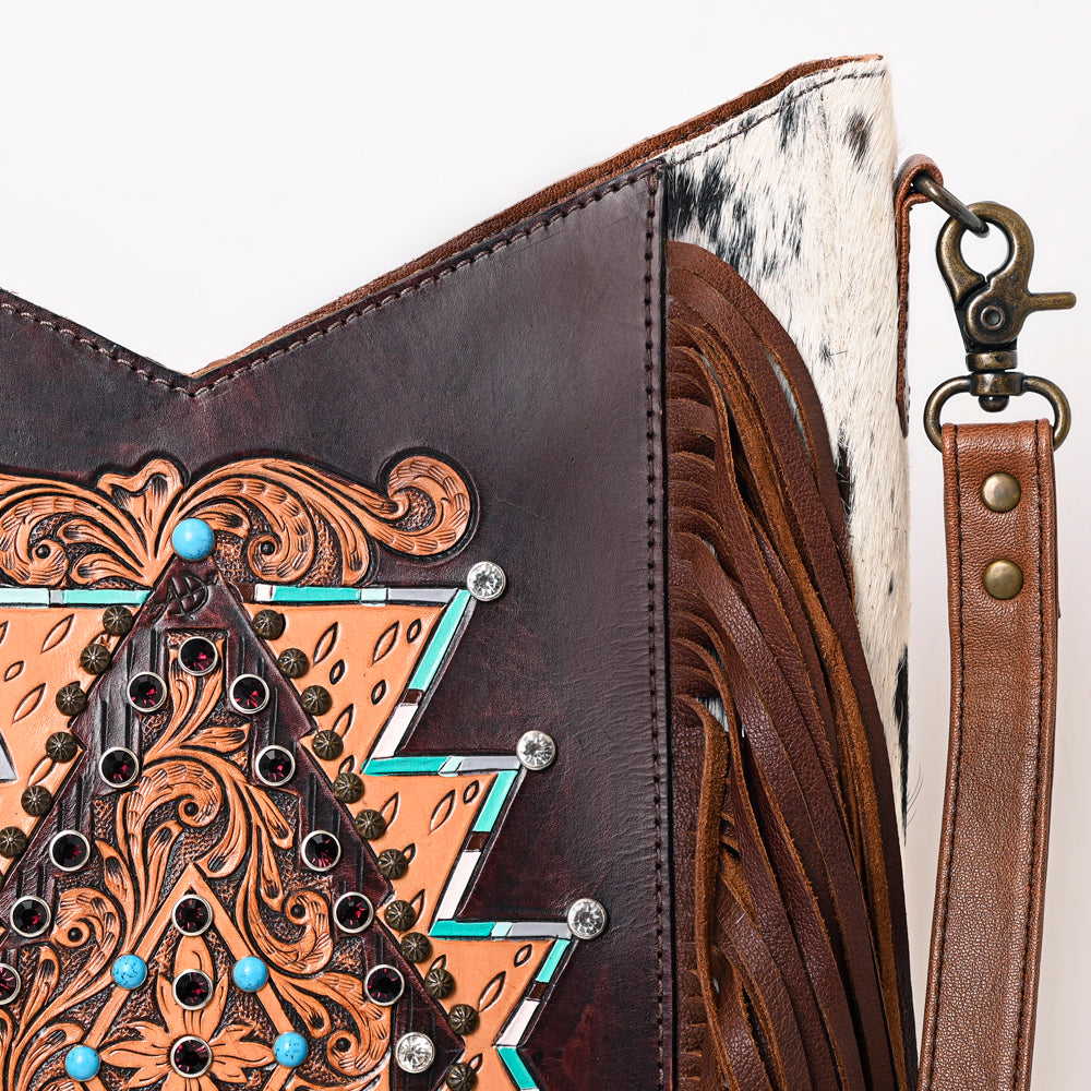 American Darling Hand-Tooled Hair-On Leather Hobo Bag