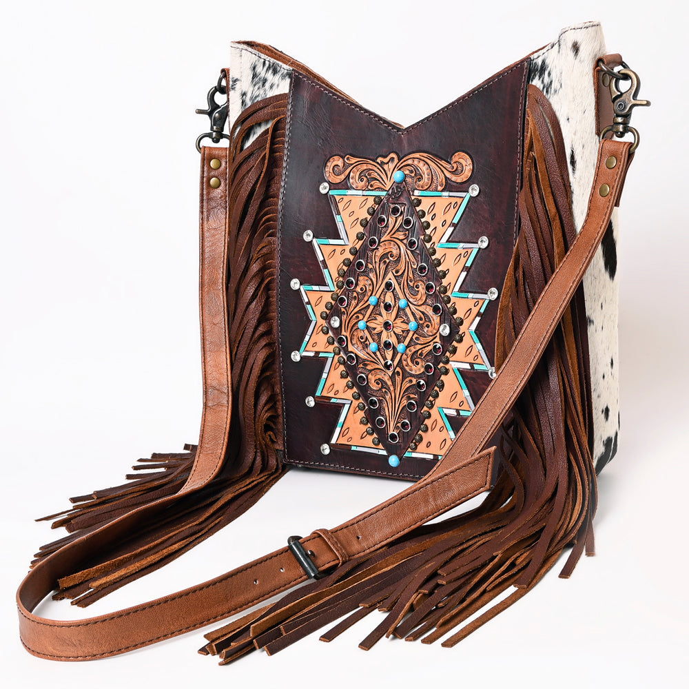 American Darling Hand-Tooled Hair-On Leather Hobo Bag