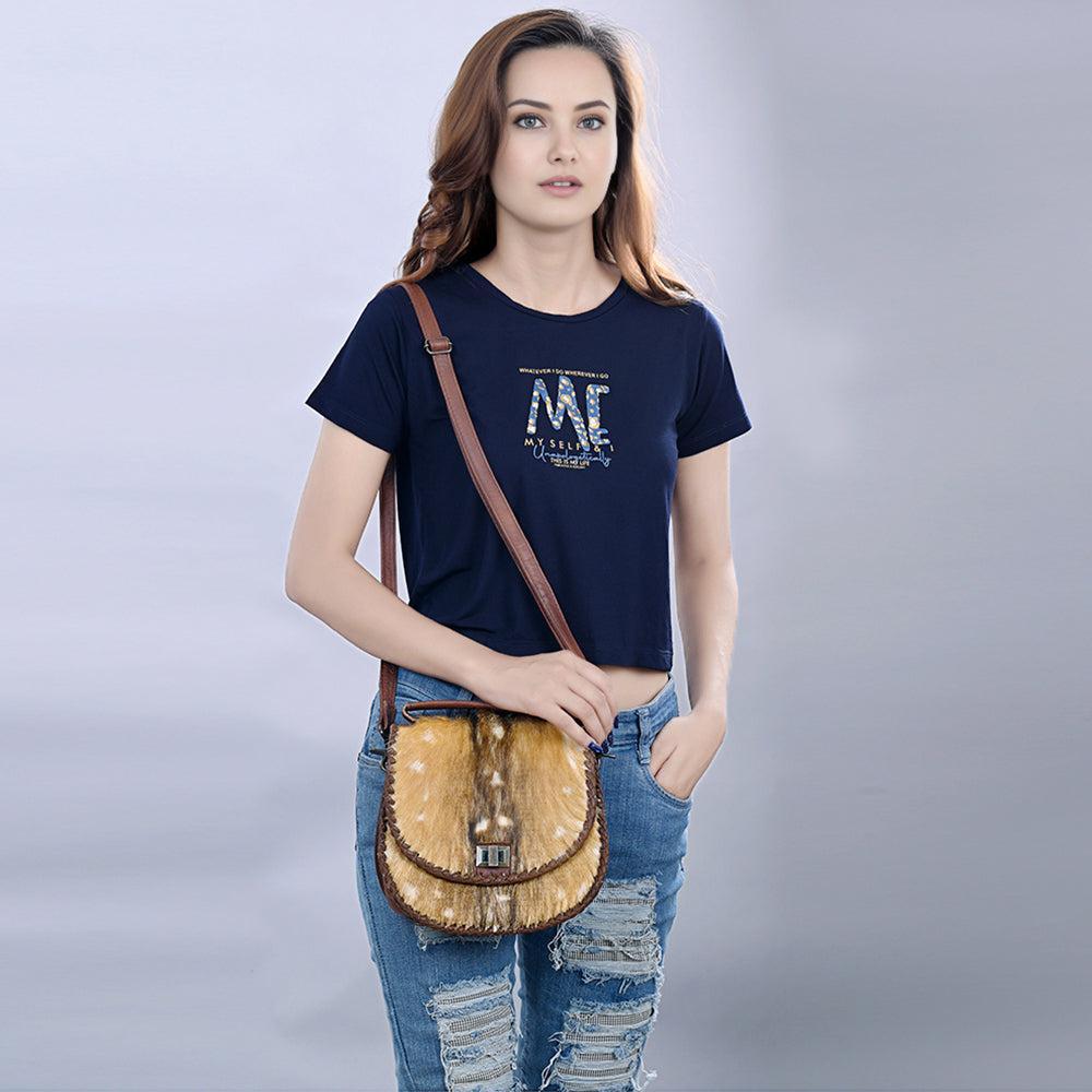American Darling Hand-Tooled Hair-On Genuine Leather Bag