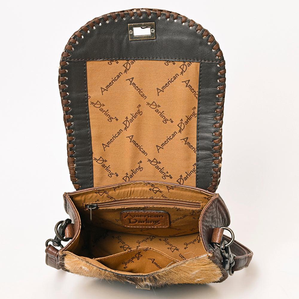 American Darling Hand-Tooled Hair-On Genuine Leather Bag