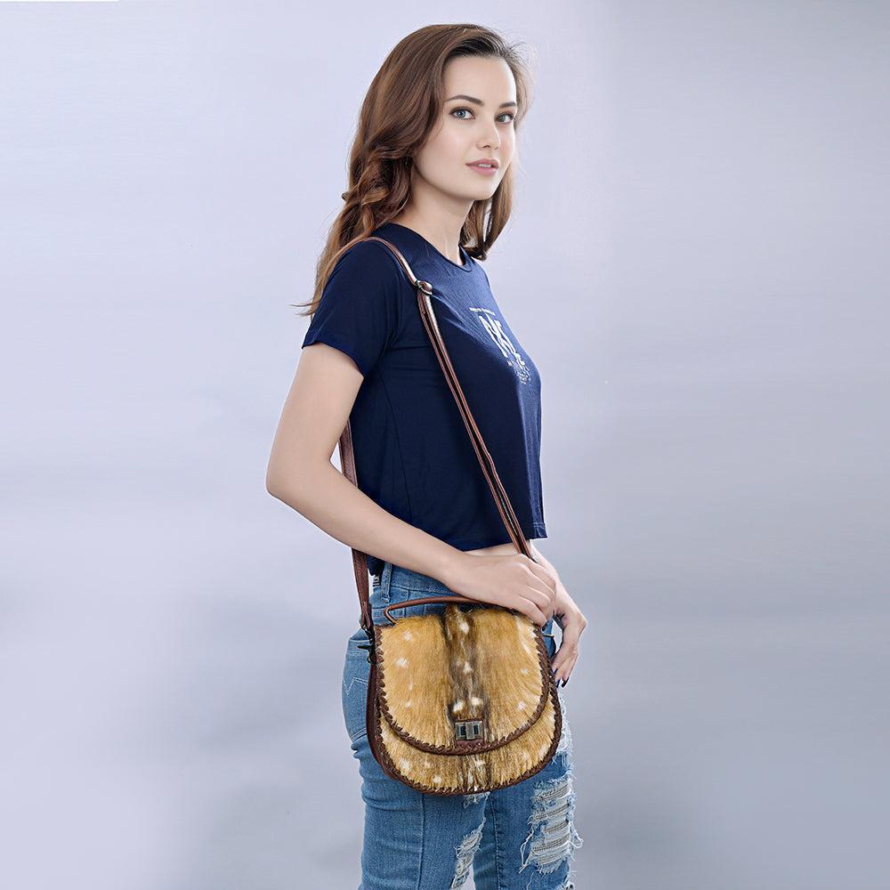 American Darling Hand-Tooled Hair-On Genuine Leather Bag