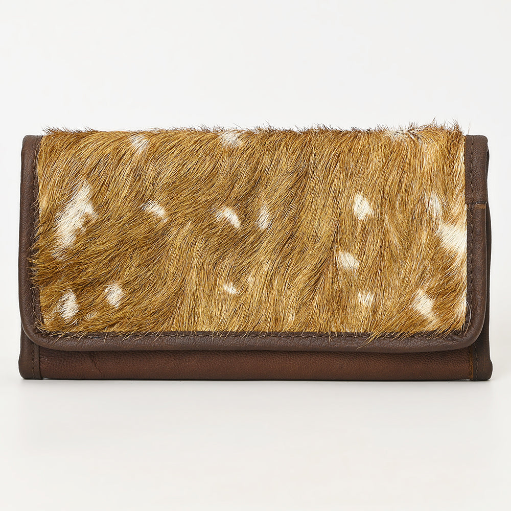 American Darling Hair-On Cowhide Genuine Leather Western Wallet Bag with Secure Closure 9in (H) X 5in (W)