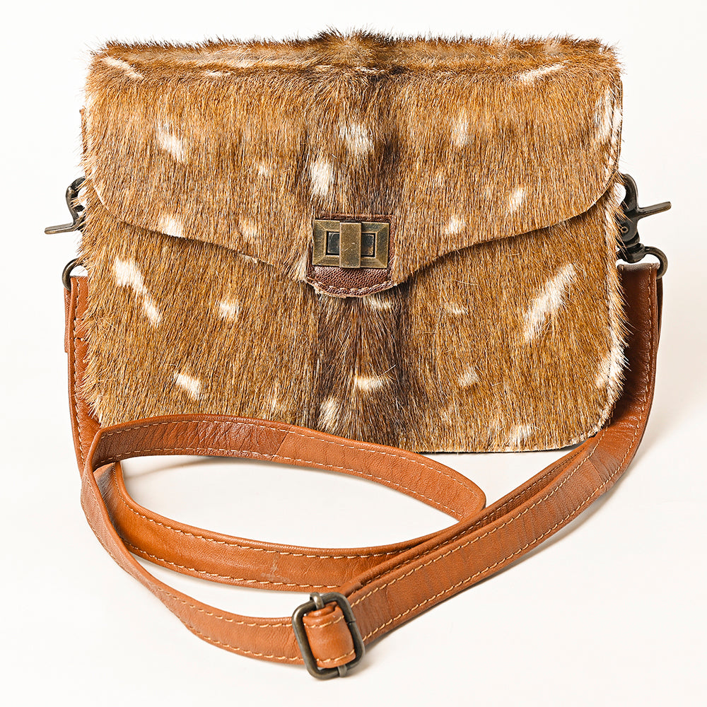 American Darling Hair-On Cowhide Genuine Leather Western Crossbody Bag with Interior Pockets 6in (H) X 9in (W) X 2.5in (D)