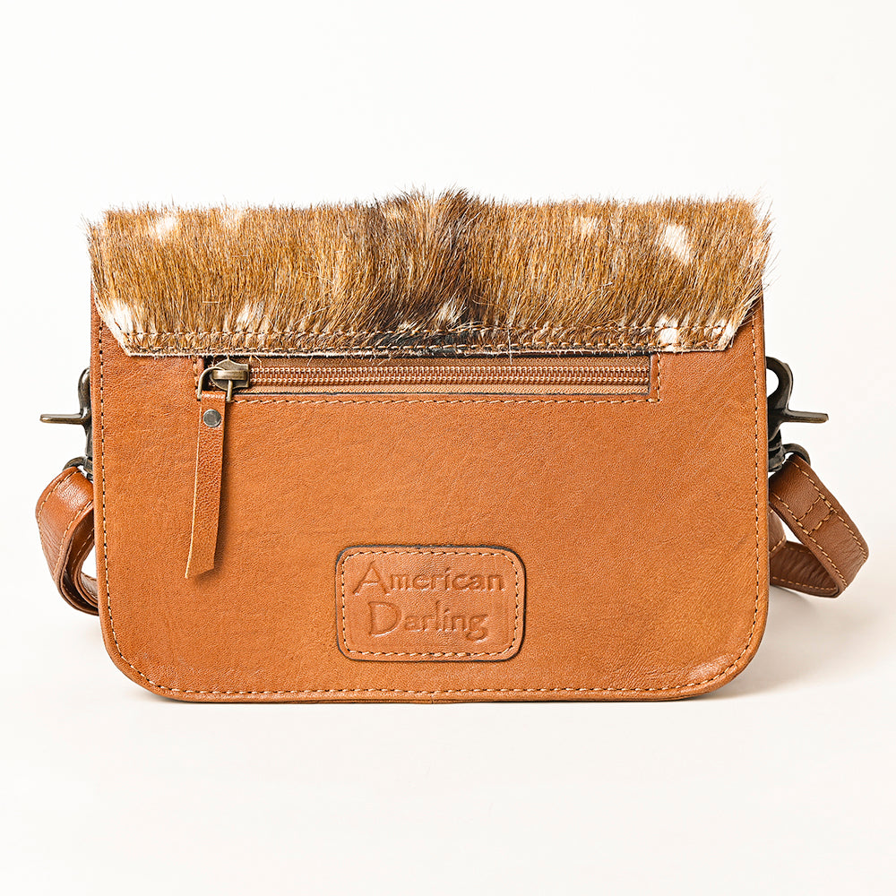 American Darling Hair-On Cowhide Genuine Leather Western Crossbody Bag with Interior Pockets 6in (H) X 9in (W) X 2.5in (D)