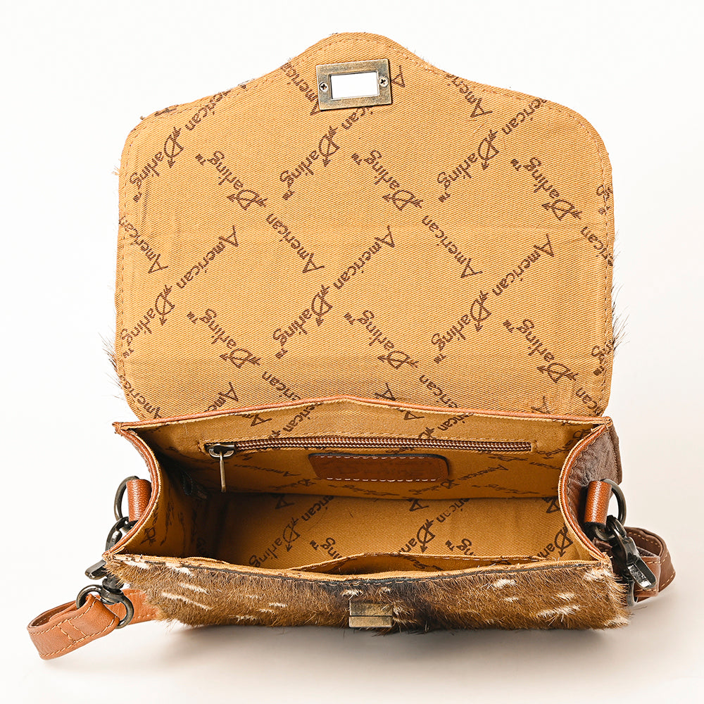 American Darling Hair-On Cowhide Genuine Leather Western Crossbody Bag with Interior Pockets 6in (H) X 9in (W) X 2.5in (D)