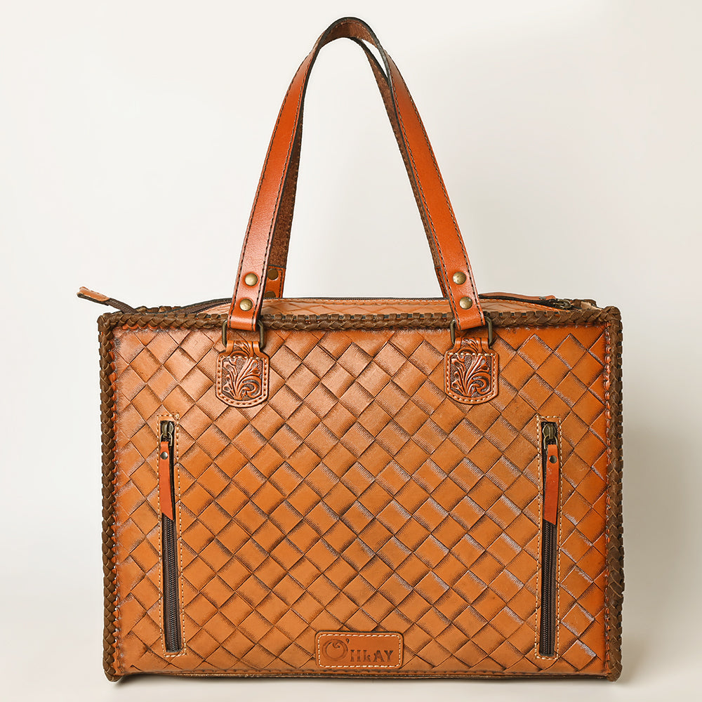 Ohlay Tote Hand Tooled Genuine Leather