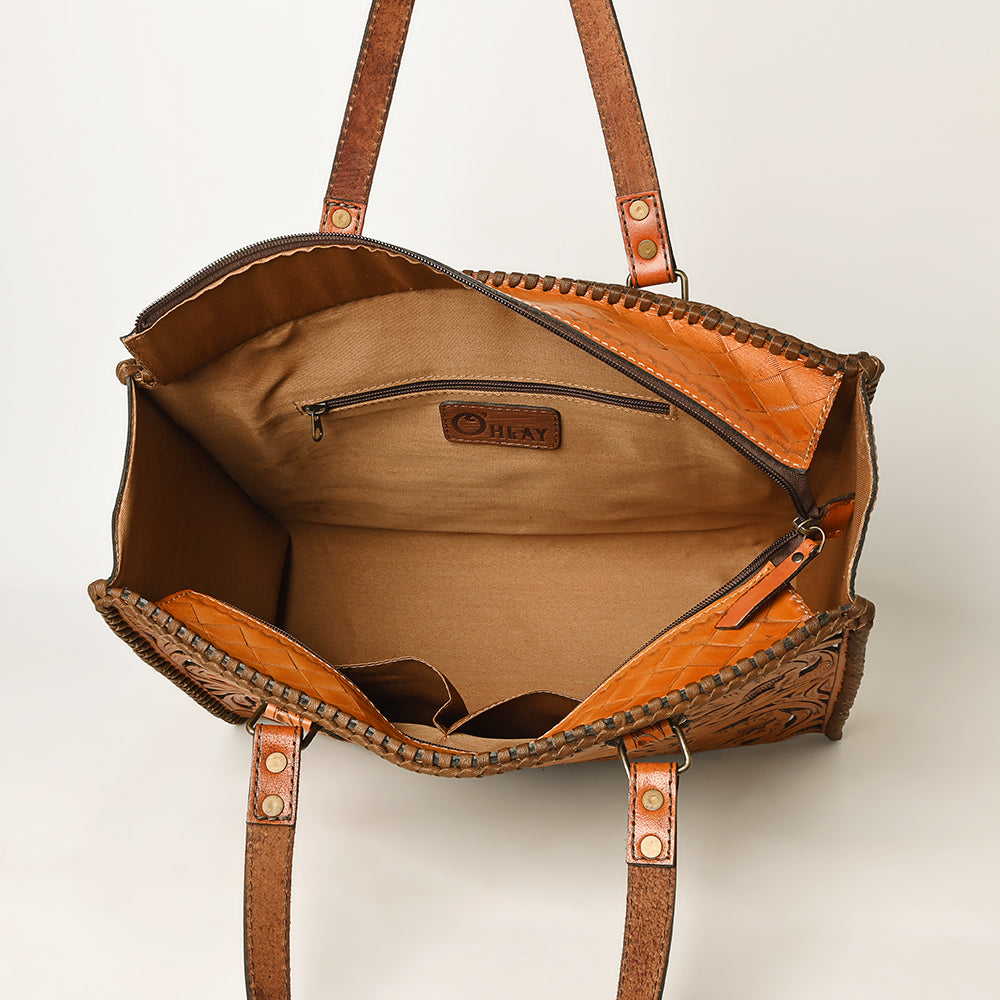Ohlay Tote Hand Tooled Genuine Leather