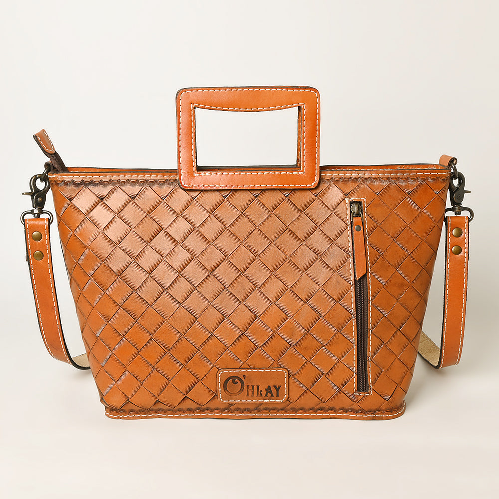Ohlay Tote Hand Tooled Genuine Leather