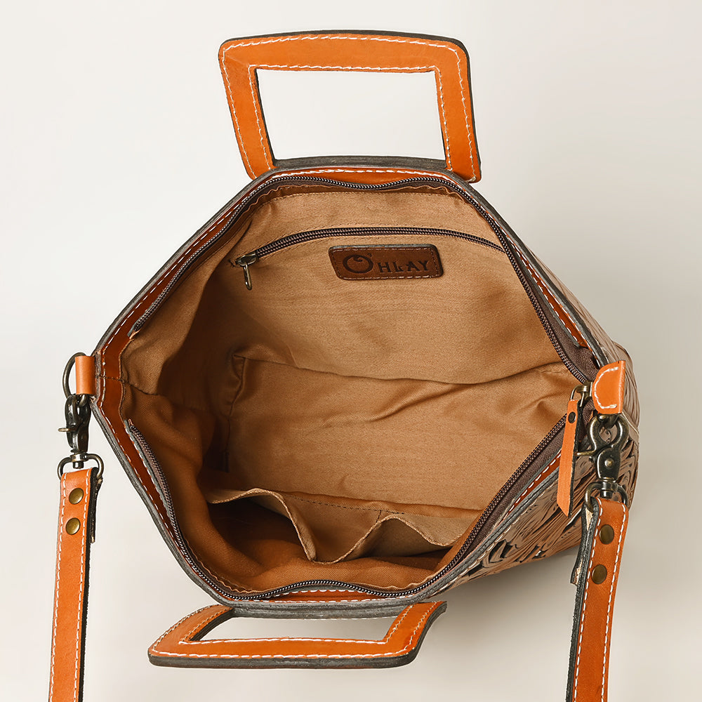 Ohlay Tote Hand Tooled Genuine Leather