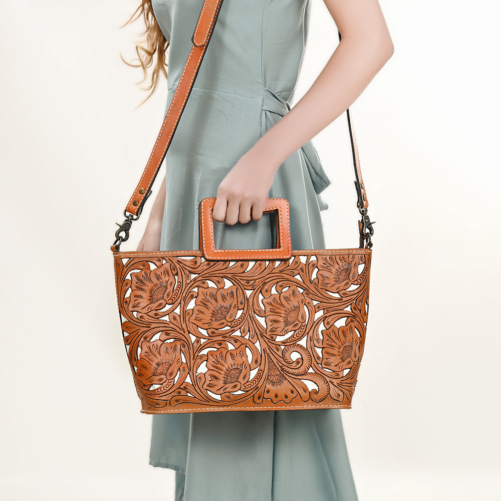 Ohlay Tote Hand Tooled Genuine Leather