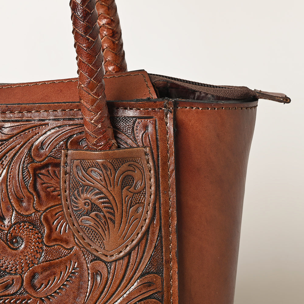 Ohlay Tote Hand Tooled Genuine Leather